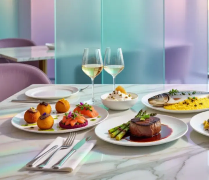 Najpopularniejsze dania restauracji VeloStravino na kolorowym, pastelowym tle